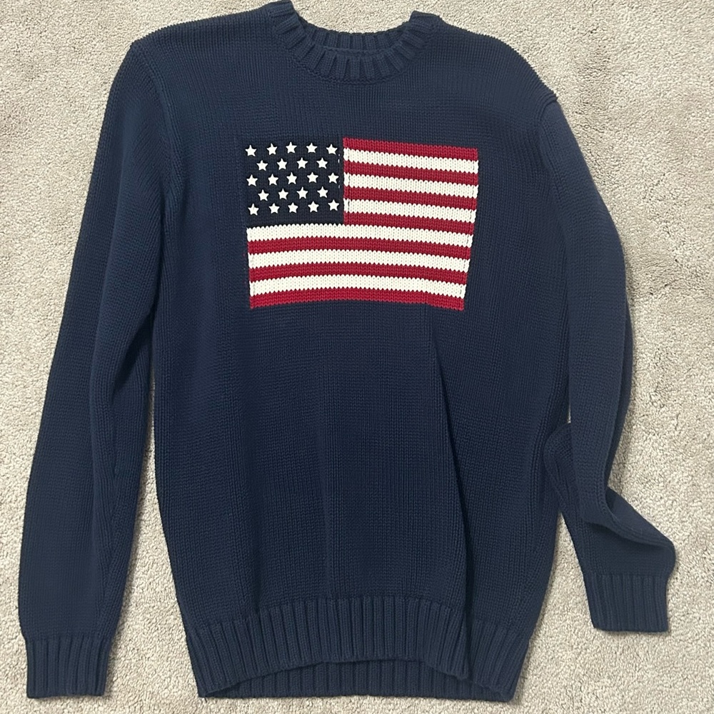 PacSun Navy Crewneck Sweater with Flag Design